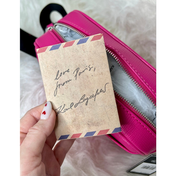 karl lagerfeld bold pink crossbody bag with matching coin purse - Picture 9 of 9